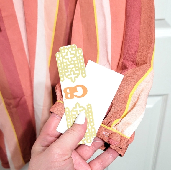 NWT Gianni Bini Long Sleeve Dress Flowey Pastel Striped Coral Peach Pink… - Picture 4 of 8